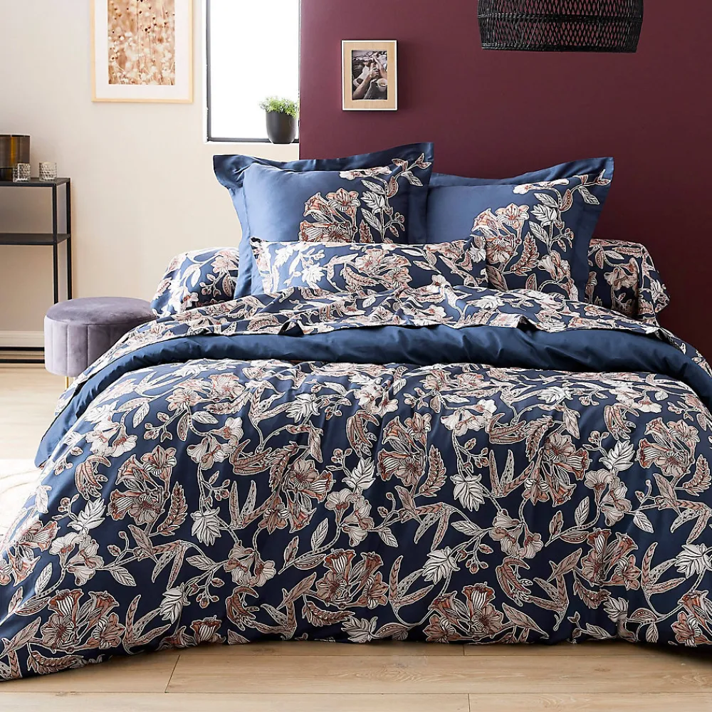 Housse de couette 240x220 cm satin de coton BOTANIC bleu Nuit>Linnea Best
