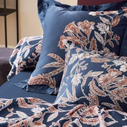 Housse de couette 240x220 cm satin de coton BOTANIC bleu Nuit><noscript><img width=