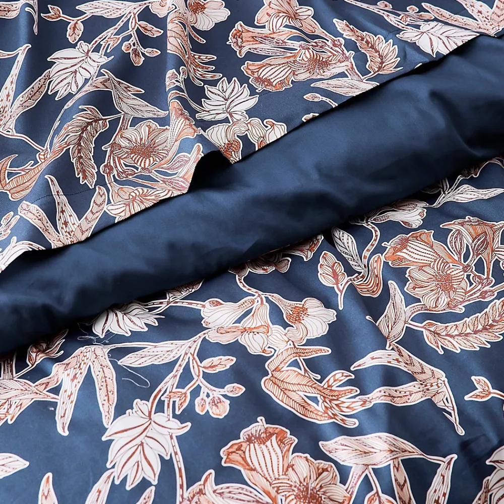 Linnea Housse de couette 260x240 cm satin de coton BOTANIC bleu Nuit* Housse De Couette