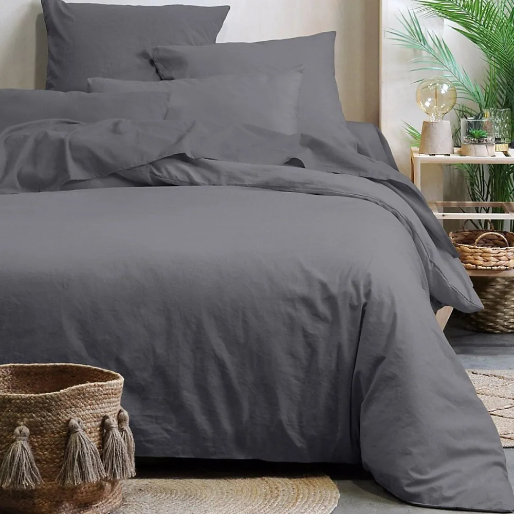 Lovely Casa Housse de couette 240x220 Horizon ardoise 100% coton bio 57 fils* Housse De Couette