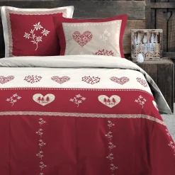STOF Housse de couette 240x220 MODANE ROUGE + 2 taies coton 57 fils* Housse De Couette