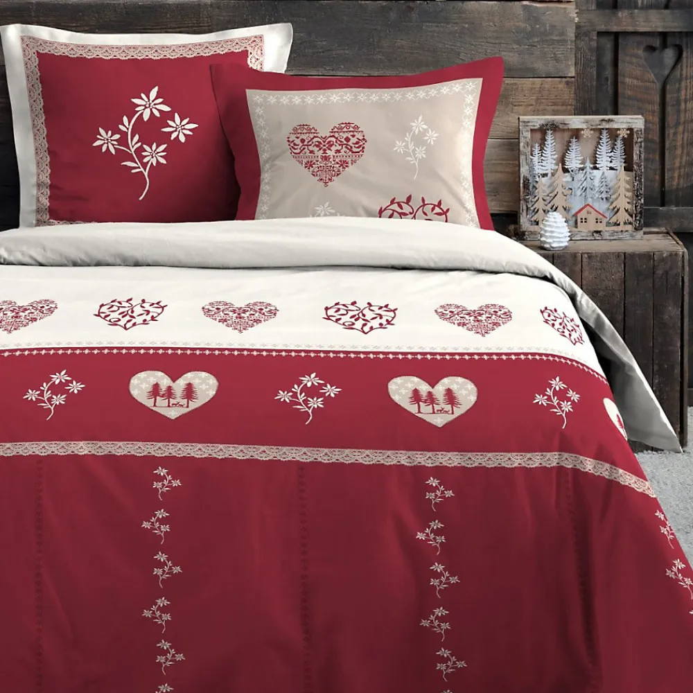 STOF Housse de couette 240x220 MODANE ROUGE + 2 taies coton 57 fils* Housse De Couette