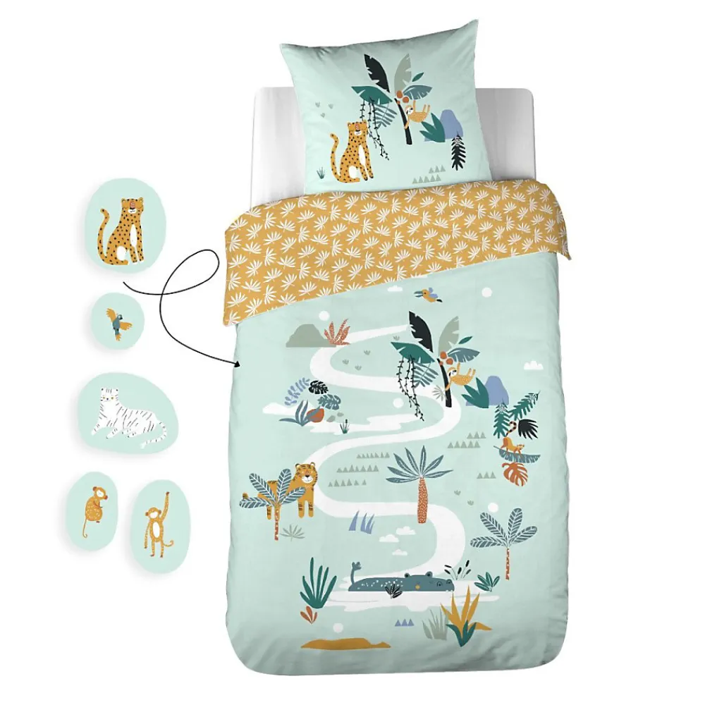 Housse de couette 140x200 réversible + 1 taie JUNGLE MANIA>Cote Deco Sale