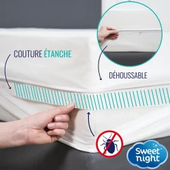 Sweetnight Housse intégrale matelas - Anti-Punaise de lit - Fermeture à glissière - Sans traitement chimique - Ep. Jusqu'à 25 cm* Protège Matelas