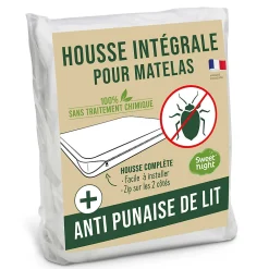 Housse intégrale matelas - Anti-Punaise de lit - Fermeture à glissière - Sans traitement chimique - Ep. jusqu'à 30 cm>Sweetnight Discount