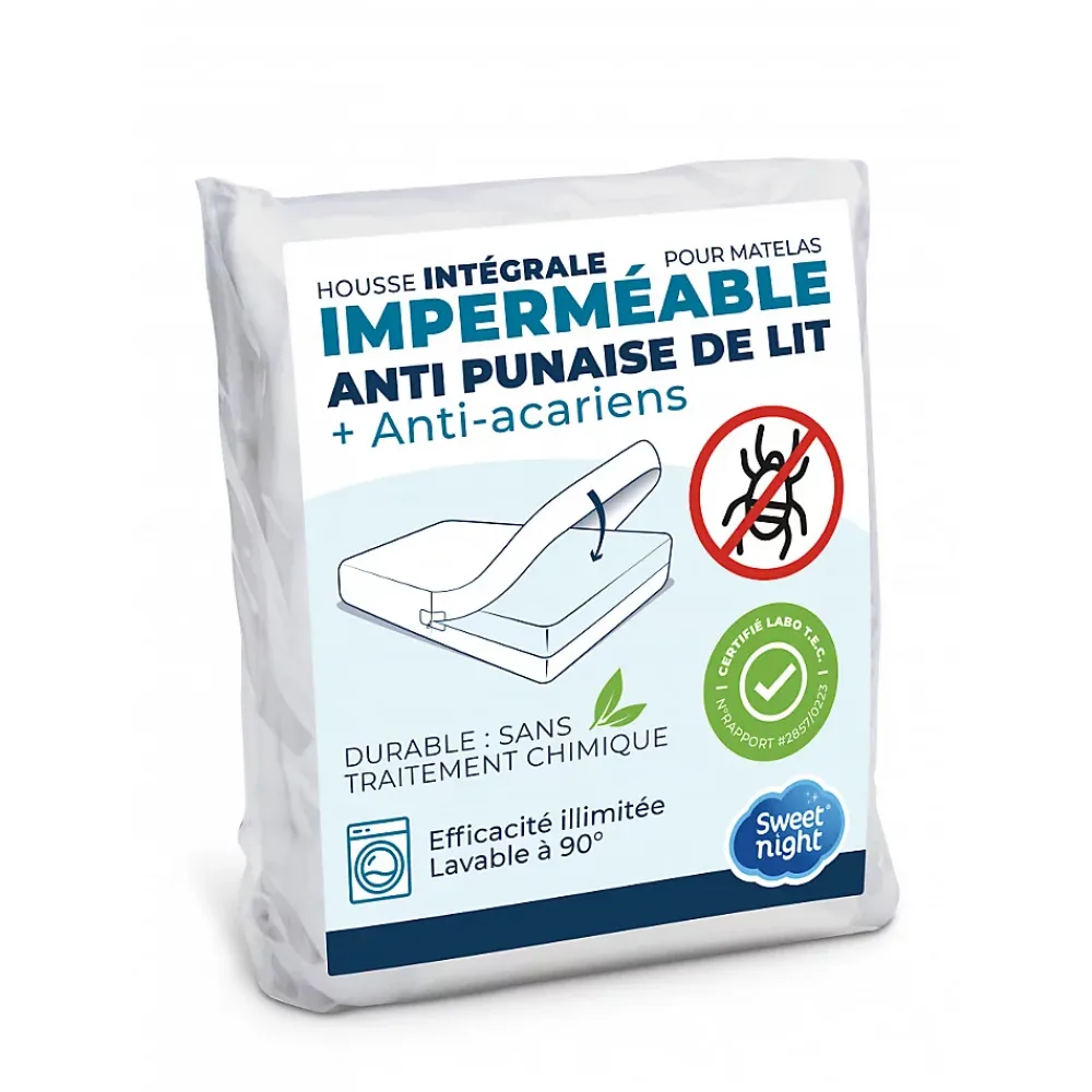 Sweetnight Housse intégrale matelas imperméable - Anti-Punaise de lit et Anti-acariens - Sans traitement chimique - Ep. jusqu'à 25 cm* Protège Matelas