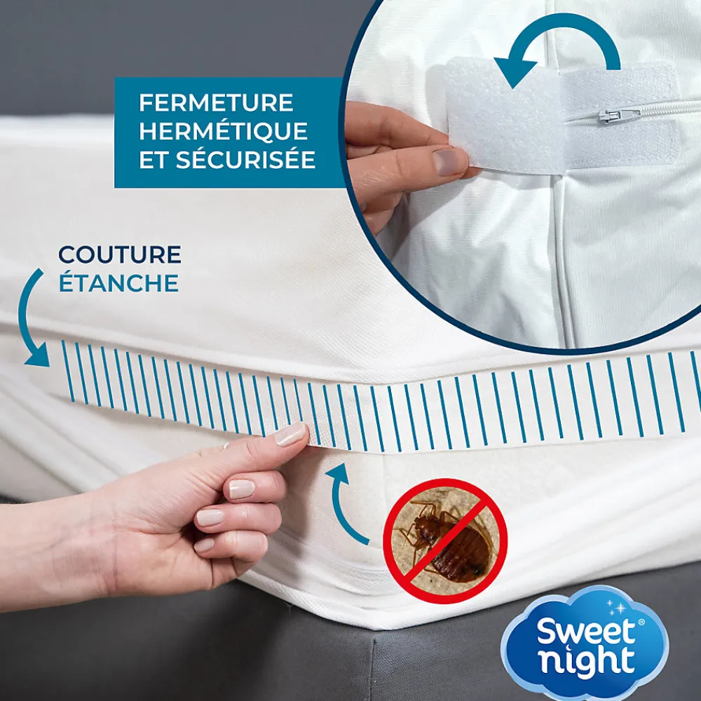 Housse intégrale matelas imperméable - Anti-Punaise de lit et Anti-acariens - Sans traitement chimique - Ep. jusqu'à 25 cm>Sweetnight Clearance