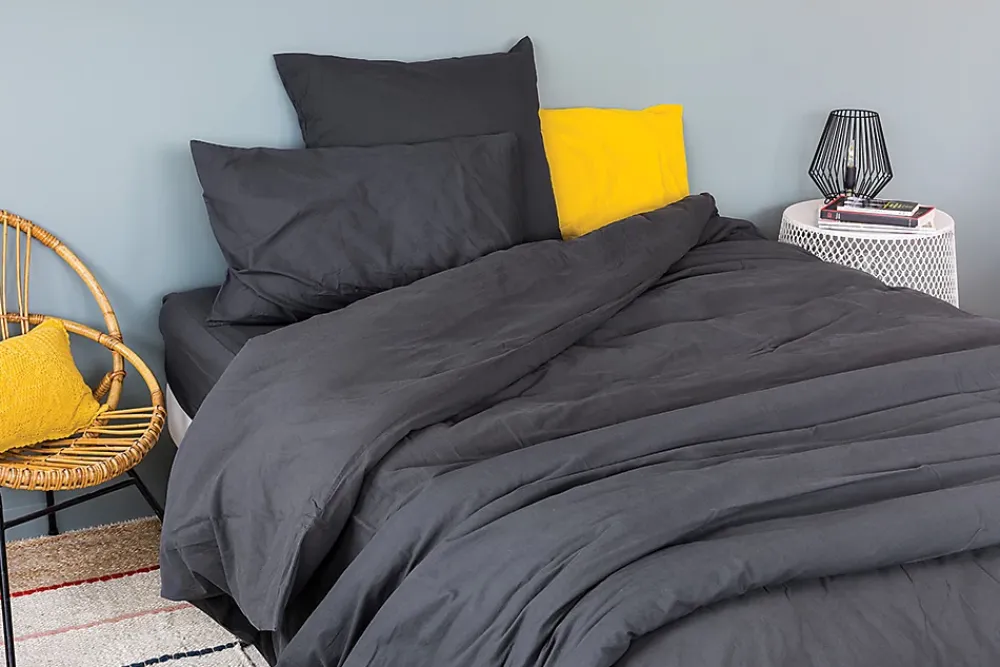 Toison d'Or Housse Pour Edredon en Coton Lavé (80x200 cm - Gris anthracite)* Housse De Couette
