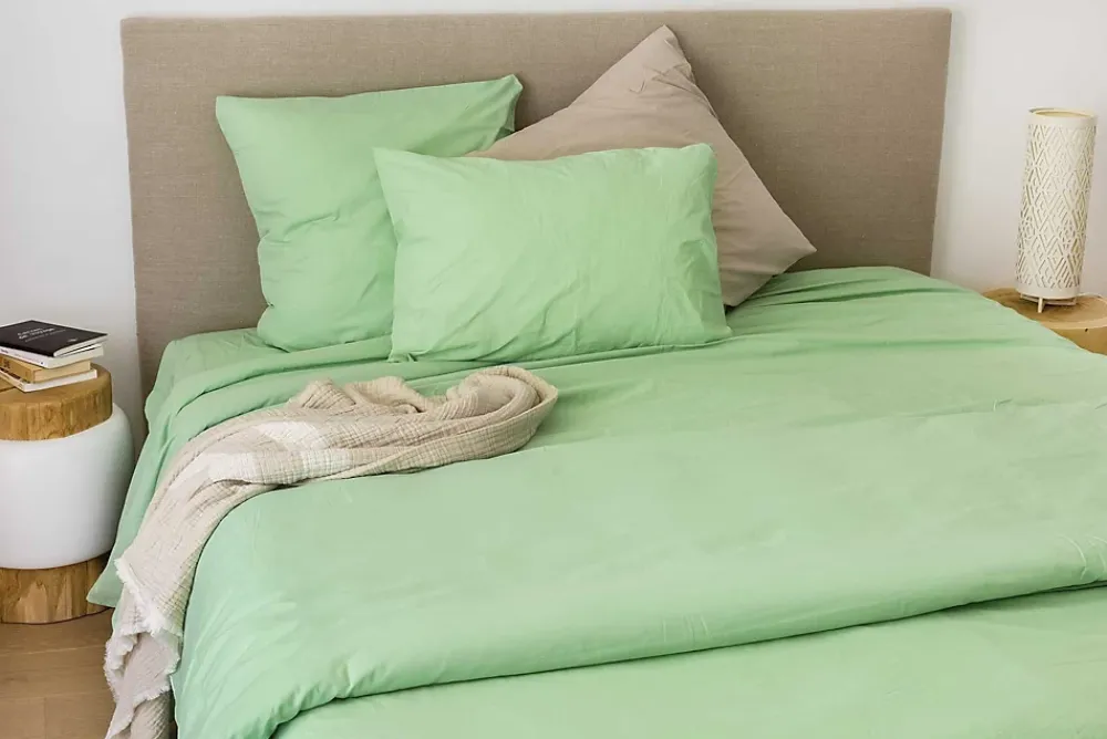 Toison d'Or Housse Pour Edredon en Coton Lavé (80x200 cm - Vert clair)* Housse De Couette