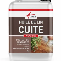 Huile de lin cuite pour entretien des bois, parquets, meubles, terrasse, pierres naturelles - 5 L ->Arcane Industries Outlet