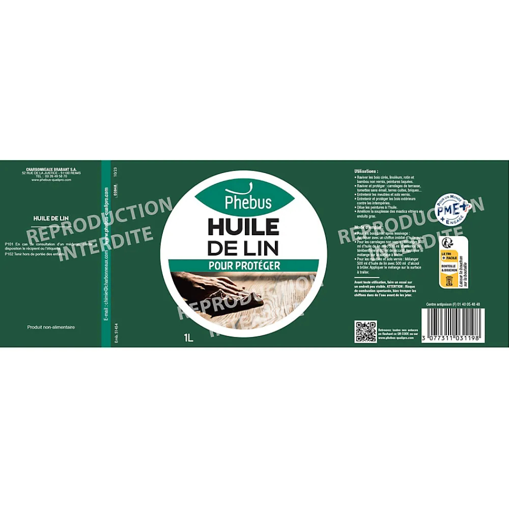 Huile de lin pour protéger Phébus 1L>Phebus
