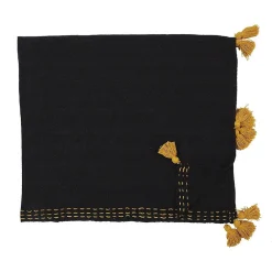 Jeté de canapé surpiqué pompons noir 130x150 cm>The Home Deco Factory Hot