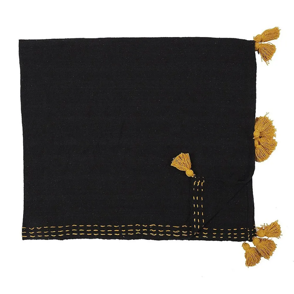 Jeté de canapé surpiqué pompons noir 130x150 cm>The Home Deco Factory Hot