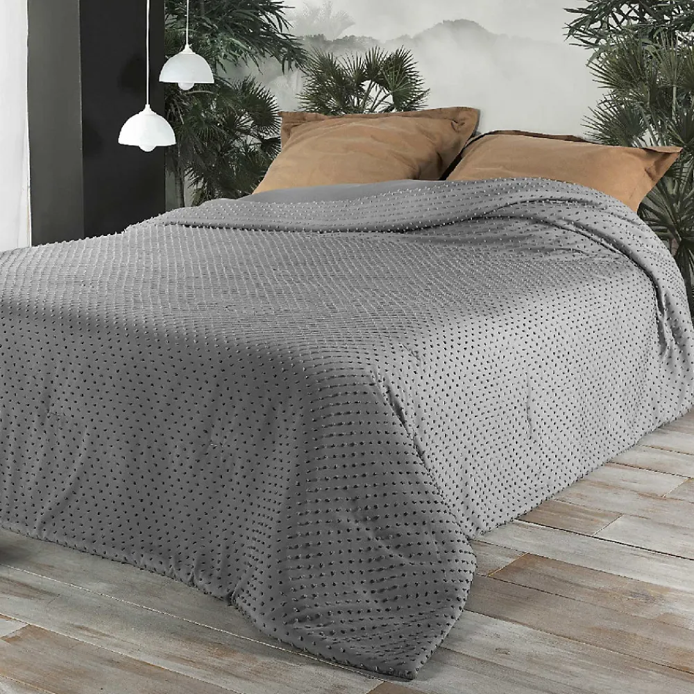 Linder Jeté de lit à petits pompons (250x260 cm - Gris clair)* Boutis, Couvre-Lit, Édredon