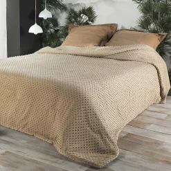 Linder Jeté de lit à petits pompons (180x240 cm - Beige)* Boutis, Couvre-Lit, Édredon