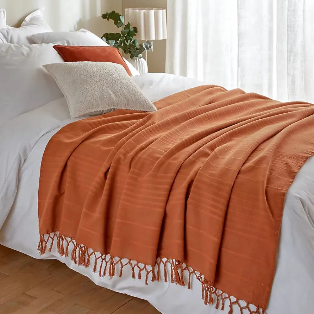 Atmosphera Créateur D'Intérieur Jeté de lit Anjali 220x160 terracotta en coton - Atmosphera* Boutis, Couvre-Lit, Édredon
