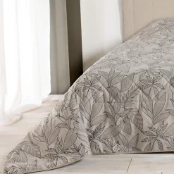 Linder Jeté de lit aux feuilles stylisées (240x260 cm - Beige)* Boutis, Couvre-Lit, Édredon