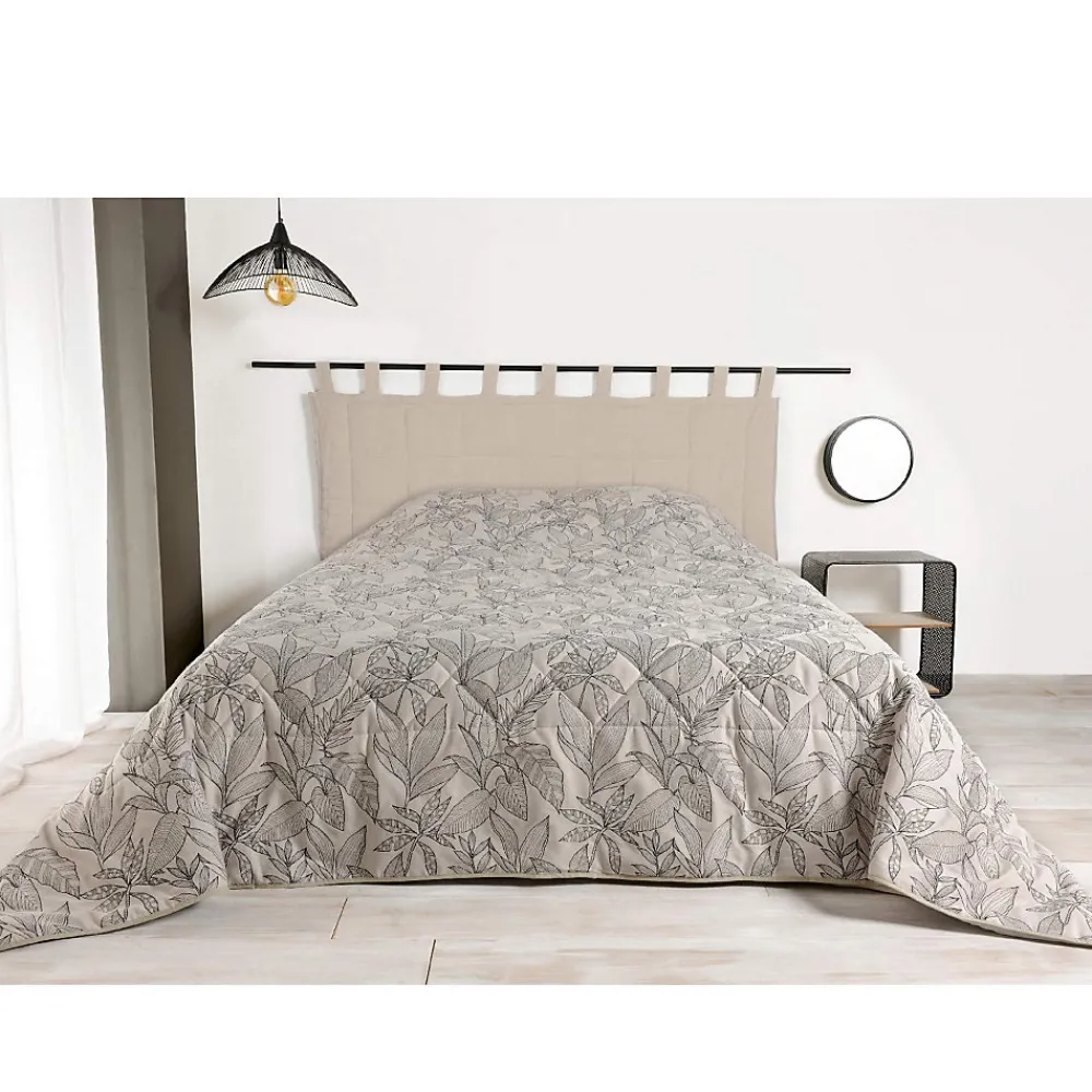 Linder Jeté de lit aux feuilles stylisées (240x260 cm - Beige)* Boutis, Couvre-Lit, Édredon