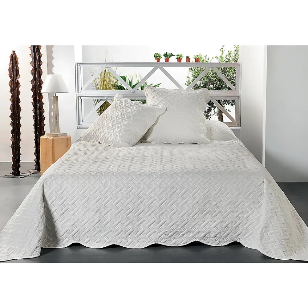 Linder Jeté de lit aux formes géométriques surpiquées (180x240 cm - Ecru)* Boutis, Couvre-Lit, Édredon