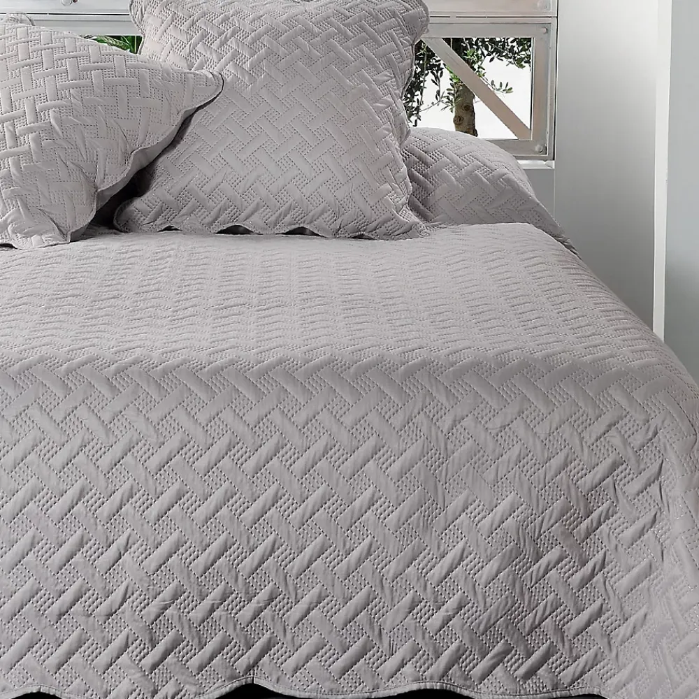 Linder Jeté de lit aux formes géométriques surpiquées (250x260 cm - Gris clair)* Boutis, Couvre-Lit, Édredon