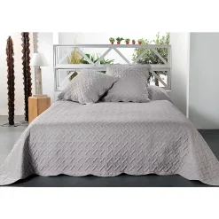 Linder Jeté de lit aux formes géométriques surpiquées (250x260 cm - Gris clair)* Boutis, Couvre-Lit, Édredon