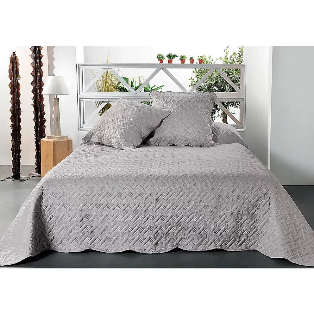 Linder Jeté de lit aux formes géométriques surpiquées (250x260 cm - Gris clair)* Boutis, Couvre-Lit, Édredon