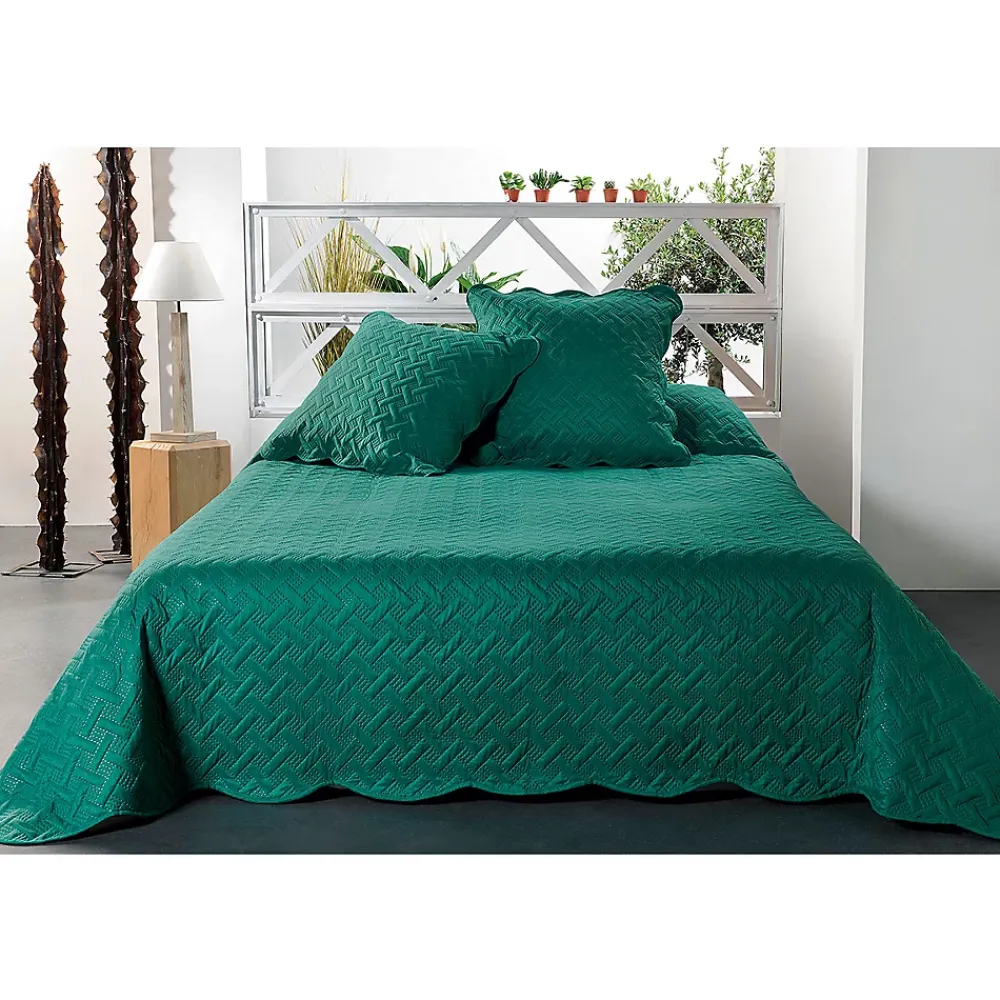 Linder Jeté de lit aux formes géométriques surpiquées (250x260 cm - Vert)* Boutis, Couvre-Lit, Édredon