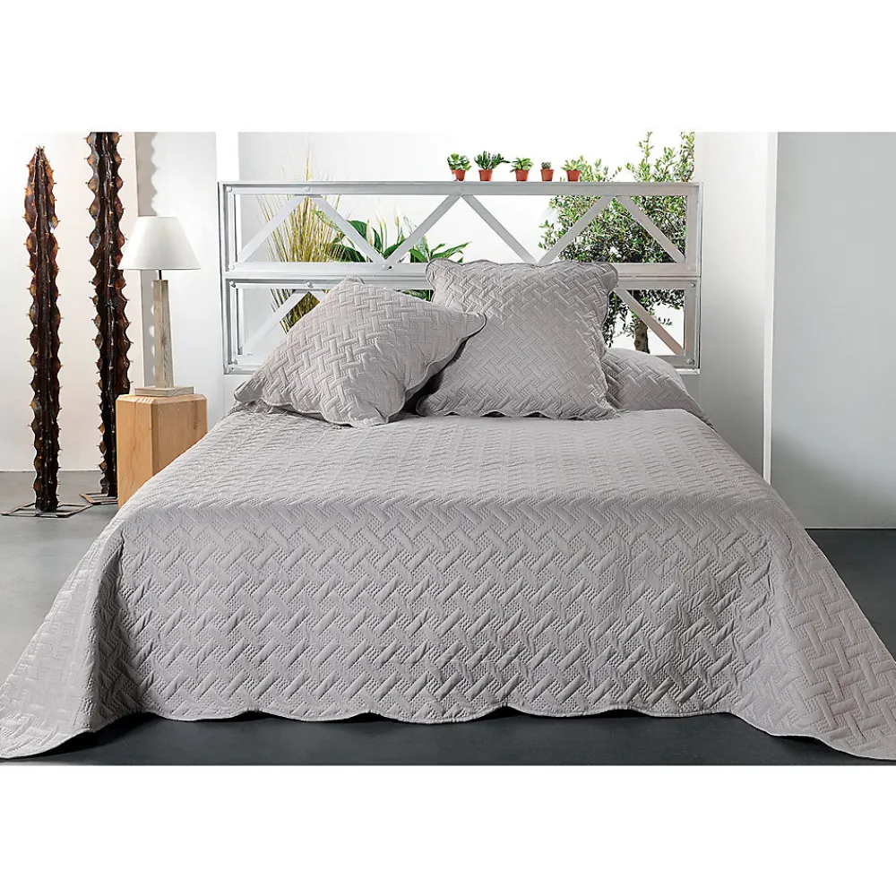 Jeté de lit aux formes géométriques surpiquées (230x250 cm - Gris clair)>Linder Sale