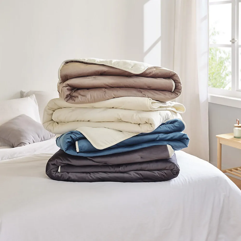 Jeté de lit réversible en velours et microfibre (150x200 cm - Taupe)>Toison d'Or