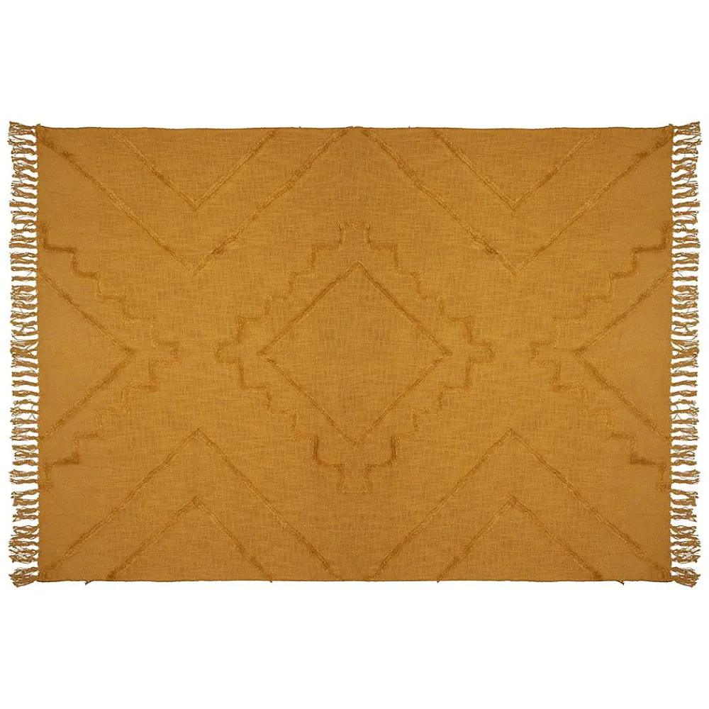 Jeté de lit tufté Inca 130x180 ocre coton>Atmosphera Créateur D'Intérieur Outlet
