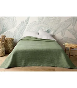 Jeté de lit uni 100% polyester "Hawai" - 250x260cm - Vert kaki>Linder