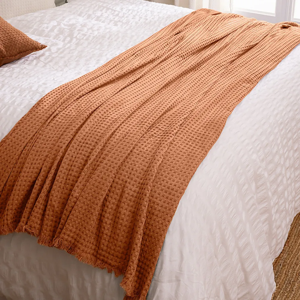 Jeté de lit Widdy coton 130x180cm rose terracotta - Atmosphera>Atmosphera Créateur D'Intérieur Clearance
