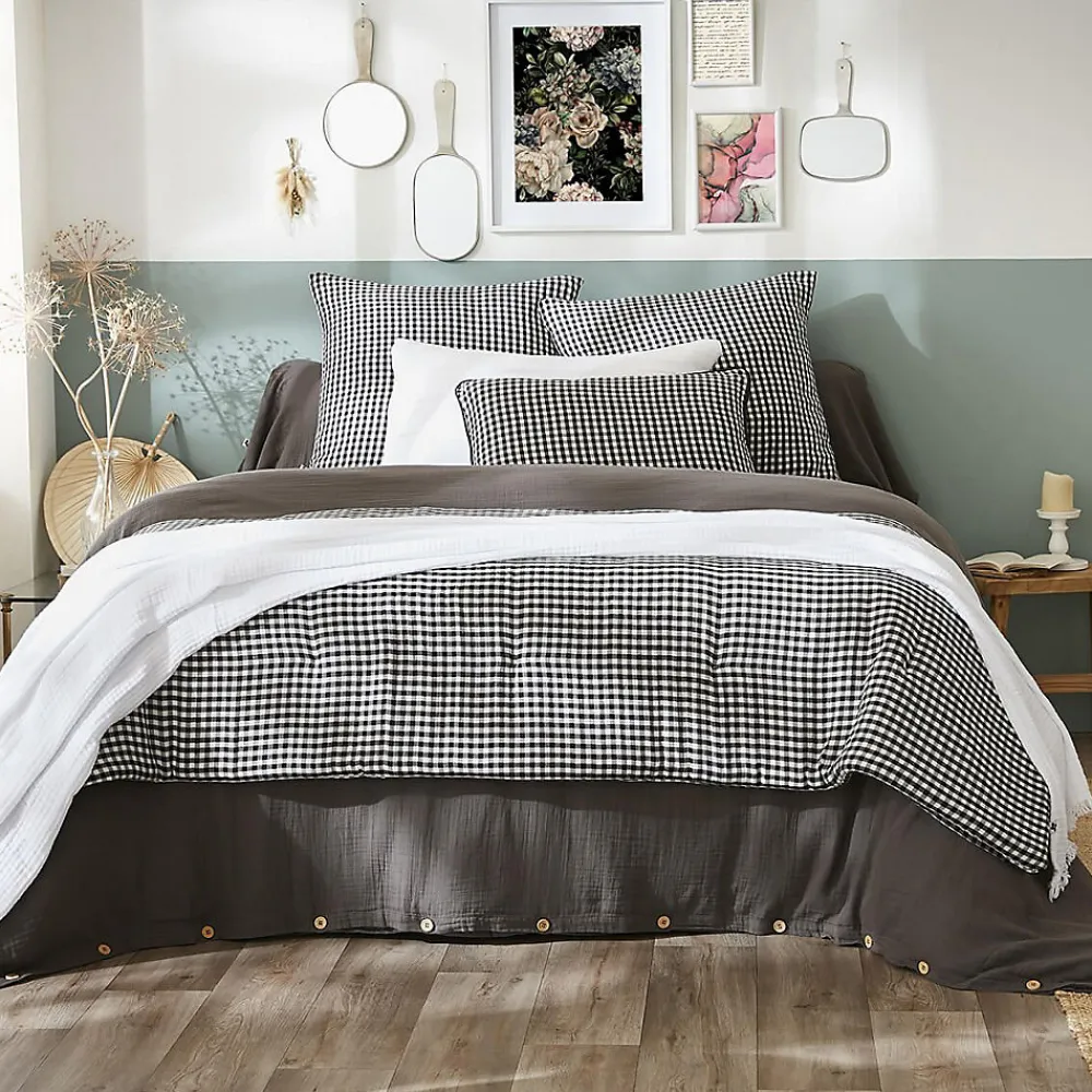Altobuy JOEL - Chemin de Lit 90x200cm Gaze de Coton Vichy Coloris Truffe* Boutis, Couvre-Lit, Édredon