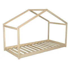 KOALA Lit cabane enfant avec tiroir - Bois pin massif - Naturel - Sommier inlcus - 90x190cm><noscript><img width=