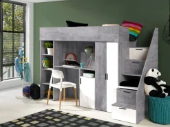 KONKRET 14 Lit superposé 247/165/120 (béton/blanc)>Abiks Meble New