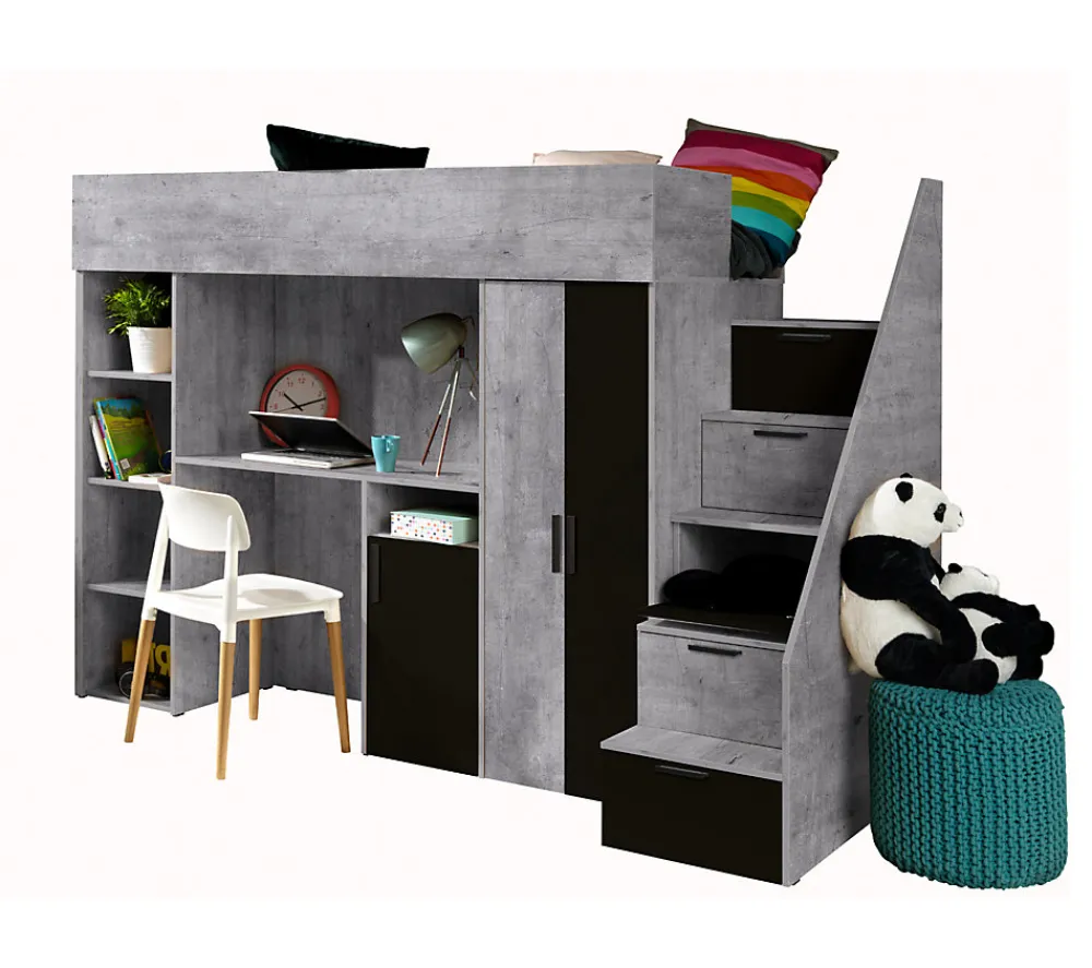 KONKRET 14 Lit superposé 247/165/120 (béton/noir)>Abiks Meble New