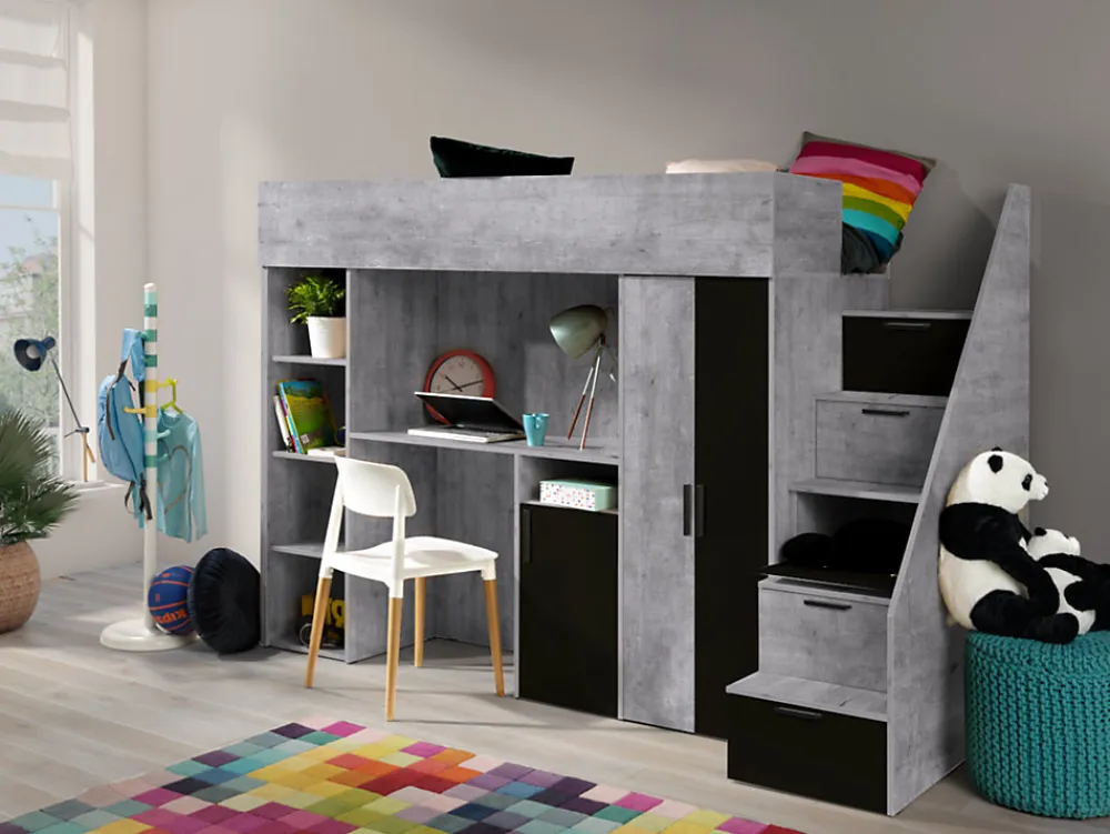 KONKRET 14 Lit superposé 247/165/120 (béton/noir)>Abiks Meble New