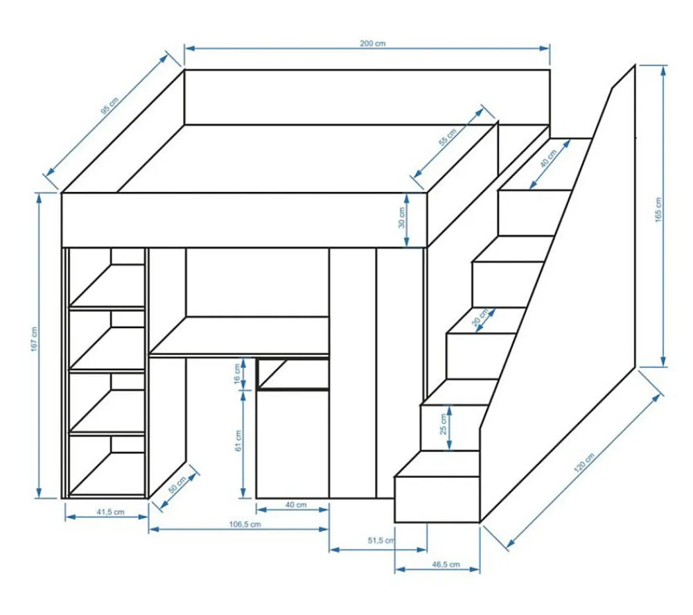 KONKRET 14 Lit superposé 247/165/120 (béton/noir)>Abiks Meble New