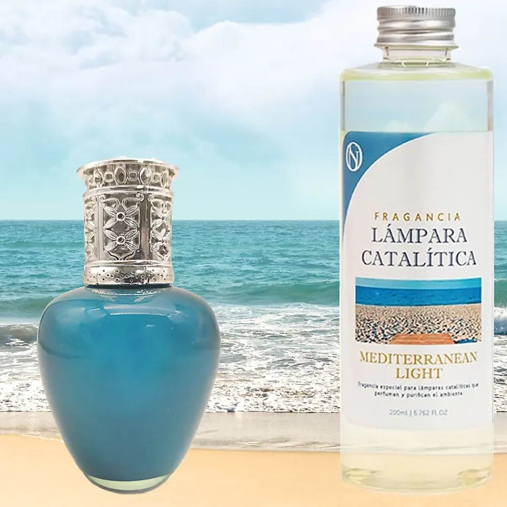 Mamamanuela Lampe catalytique Aqua Marina + Parfum Mediterranean Light 500 ml - Élimine mauvaises odeurs, parfume et améliore qualité de l'air* Désodorisant Et Parfum D'Ambiance