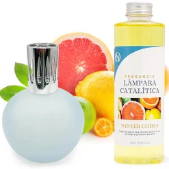 Lampe catalytique Bleu Gris Mat + Arôme Winter Citrus 200 ml - Élimine mauvaises odeurs, parfume et améliore la qualité de l'air>Mamamanuela Best