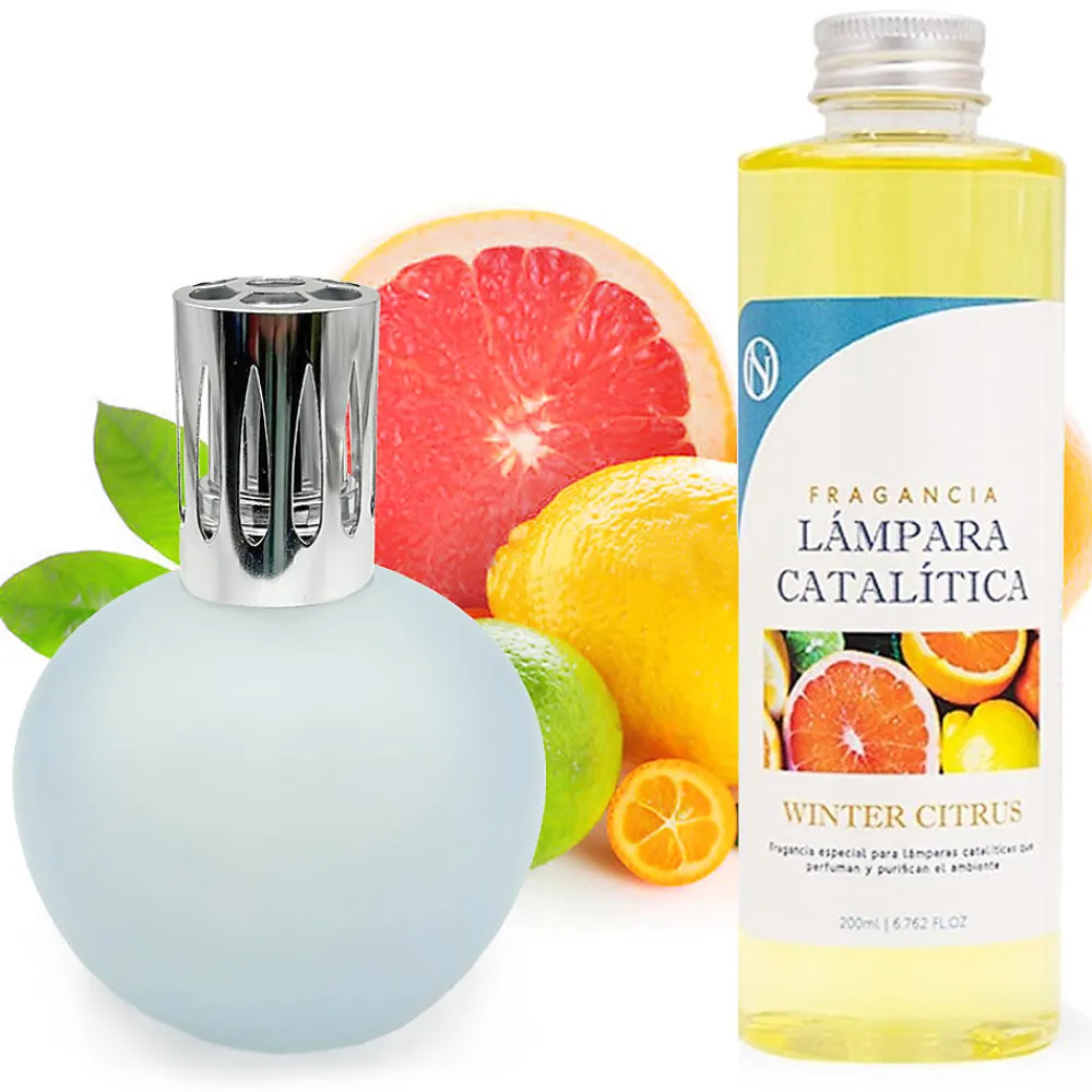 Lampe catalytique Bleu Gris Mat + Arôme Winter Citrus 200 ml - Élimine mauvaises odeurs, parfume et améliore la qualité de l'air>Mamamanuela Best