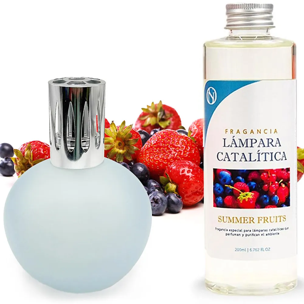 Lampe catalytique Bleu Gris Mat + Arôme Summer Fruits 200 ml - Élimine mauvaises odeurs, parfume et améliore la qualité de l'air>Mamamanuela Hot