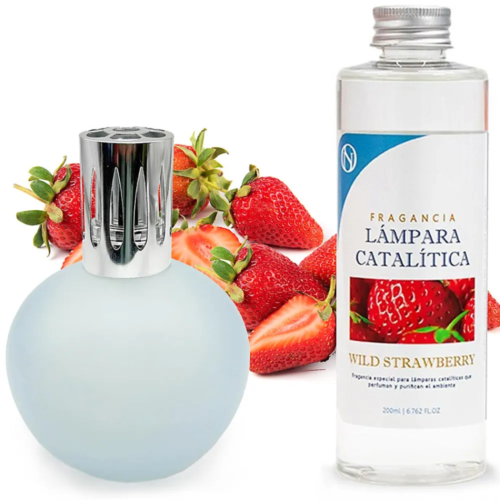 Lampe catalytique Bleu Gris Mat + Arôme Wild Strawberry 200ml - Élimine mauvaises odeurs, parfume et améliore la qualité de l'air>Mamamanuela Online