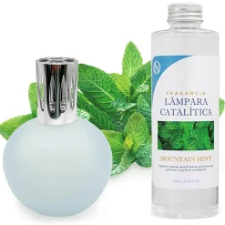 Mamamanuela Lampe catalytique Bleu Gris Mat + Arôme Mountain Mint 200 ml - Élimine mauvaises odeurs, parfume et améliore la qualité de l'air* Désodorisant Et Parfum D'Ambiance