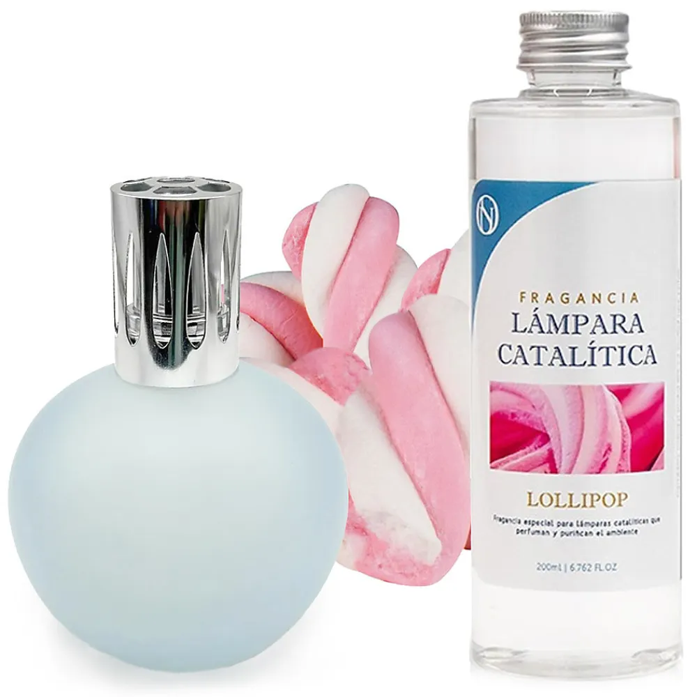Mamamanuela Lampe catalytique Bleu-Gris Mat + Parfum Lollipop 500 ml - Élimine les mauvaises odeurs, parfume et améliore la qualité de l'air* Désodorisant Et Parfum D'Ambiance