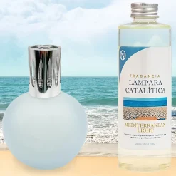 Mamamanuela Lampe catalytique Bleu-Gris Mat + Parfum Mediterranean Light 500ml. Élimine mauvaises odeurs, parfume et améliore qualité de air* Désodorisant Et Parfum D'Ambiance