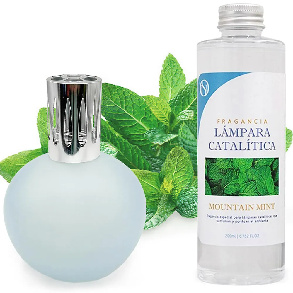 Lampe catalytique Bleu-Gris Mat + Arôme Mountain Mint 500 ml - Élimine mauvaises odeurs, parfume et améliore la qualité de l'air>Mamamanuela Clearance