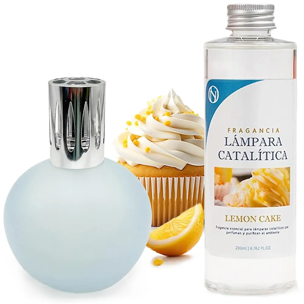 Mamamanuela Lampe catalytique Bleu-Gris Mat + Parfum Lemon Cake 500 ml - Élimine les mauvaises odeurs, parfume et améliore la qualité de l'air* Désodorisant Et Parfum D'Ambiance