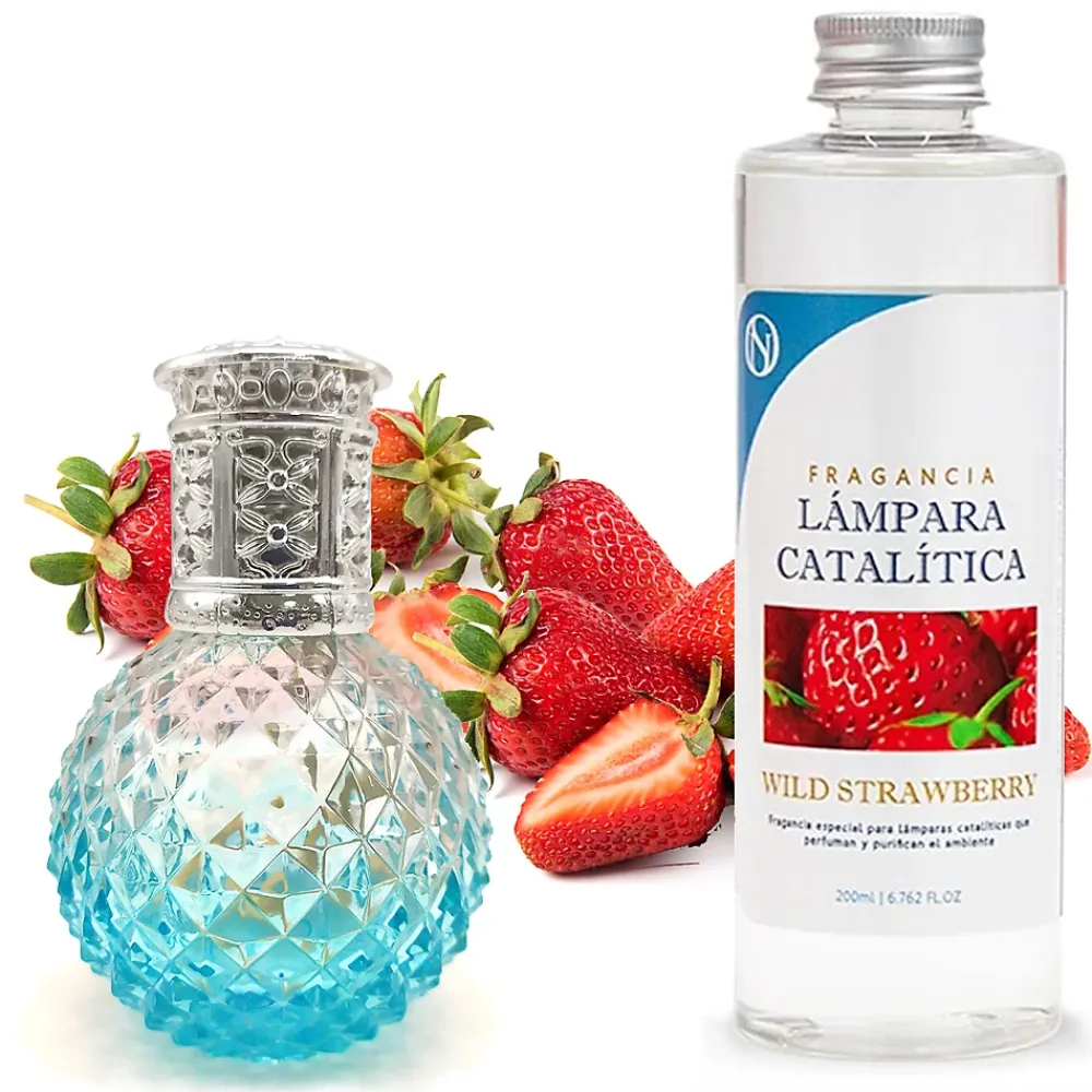 Mamamanuela Lampe catalytique Blue Diamonds + Parfum Wild Strawberry 500 ml - Élimine mauvaises odeurs, parfume et améliore qualité de l'air* Désodorisant Et Parfum D'Ambiance