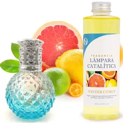 Mamamanuela Lampe catalytique Blue Diamonds + Parfum Winter Citrus 500 ml - Élimine mauvaises odeurs, parfume et améliore qualité de l'air* Désodorisant Et Parfum D'Ambiance